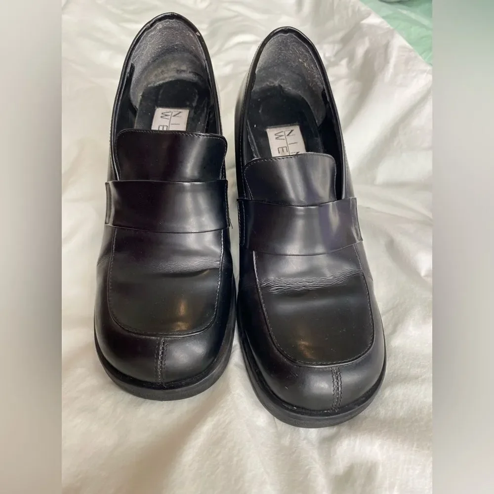 90s Heeled Loafer Black Leather Nine West Shoes - Picture 9 of 9